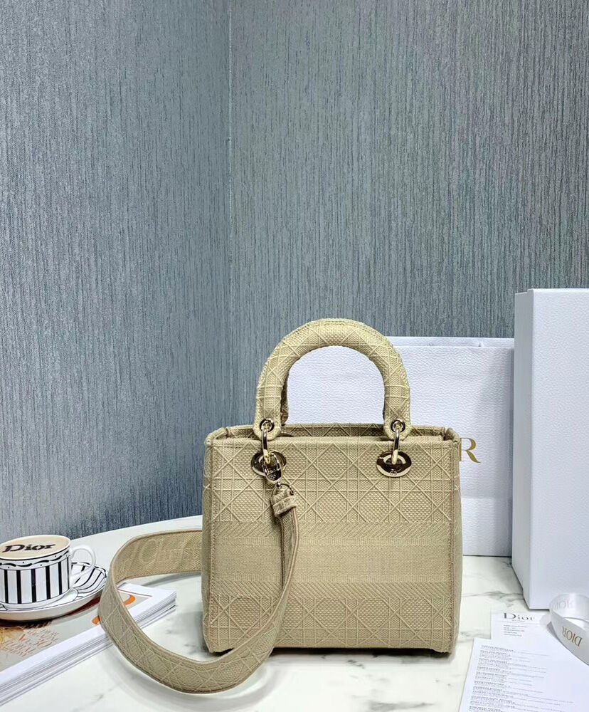 Christian Dior Medium Lady D Lite Canvas Bag Apricot